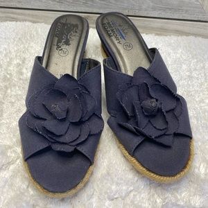 Life Stride Velocity Wedge Platform Sandal with Flower NAVY 7
